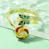 Butterfly & Windmill Enamel Rotatable Cuff Rings for Women RJEW-R005-10G-2