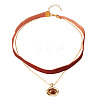 Alloy Resin Oval Pendant Single Face Dark Red Velvet Ribbon & Brass Chain Double Layered Choker Necklaces NJEW-TAC0038-1