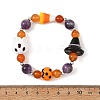 Handmade Lampworrk Ghost Pumpkin and Round Natural Amethyst & Red Agate Beaded Stretch Bracelets for Women BJEW-TA00766-4