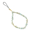 Natural Flower Amazonite Chip & CCB Plastic Round Beaded Mobile Straps HJEW-FZ00005-1