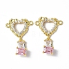 Brass Pave Clear & Pink Cubic Zirconia Connector Charms KK-P223-40G-2