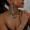 Oval Alloy & Synthetic Turquoise Pendant Necklaces & Dangle Earrings & Link Bracelets Sets FS-WGAAC5F-01-2