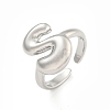 Brass Letter Open Cuff Rings for Women RJEW-G313-01S-P-1