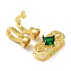 Rack Plating Brass Pave Green Glass Fold Over Clasps KK-B078-12G18-3