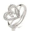 Heart with Letter Rack Plating Brass Micro Pave Clear Cubic Zirconia Adjustable Rings for Women RJEW-I105-01P-M-1