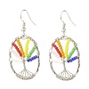 Oval with Tree of Life Glass Seed Braided Dangle Earrings EJEW-JE04874-01-1
