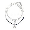 201 Stainless Steel Sun Moon Star Pendant Natural Lapis Lazuli & 304 Stainless Steel Link Chain 3 Layer Necklaces for Women NJEW-JN05470-04-4