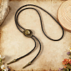 1Pc West Cowboy Hat Tibetan Style Alloy Pendant Black PU Leather Cord Bolo Tie Lariat Necklaces NJEW-GF0001-24B-4