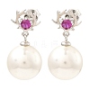 Shell Pearl Round Dangle Stud Earrings with Cubic Zirconia EJEW-Z024-05P-1