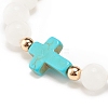 Natural White Jade & Howlite & Synthetic Turquoise(Dyed) Stretch Bracelet with Cross BJEW-JB08295-03-4