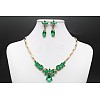 Horse Eye & Leaf & Teardrop Alloy Rhinestone Pendant Necklaces & Stud Dangle Earrings Sets FS-WG3720E-01-1