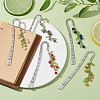 Mixed Natural Gemstone Bead Pendant Bookmarks with Acrylic Leaf AJEW-JK00272-2