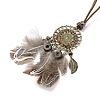 Alloy Woven Net with Feather Pendant Necklace with Wood Beads NJEW-P261-01AB-3