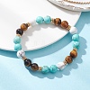 Natural Tiger Eye & Synthetic Turquoise Round Beads Stretch Bracelets for Women BJEW-TA00698-1
