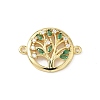 Brass Pave Clear and Green Cubic Zirconia Hollow Connector Charms KK-S337-05G-1