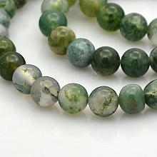 Natural Moss Agate Round Bead Strands G-N0120-30-6mm