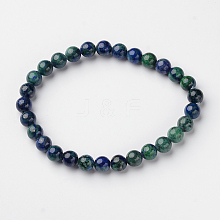 Natural Chrysocolla and Lapis Lazuli Round Bead Stretch Bracelets BJEW-L593-D03