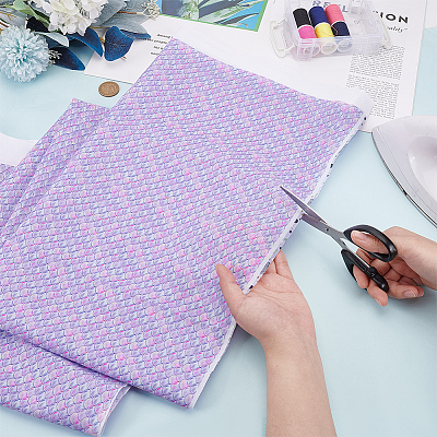 Polyester Mermaid Fish Scale Pattern Fabric DIY-WH0622-024C-1