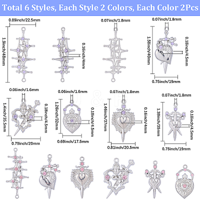 24Pcs 12 Styles Alloy Rhinestone Connector Charms FIND-SC0022-21A-1