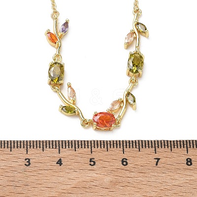 Brass Pave Cubic Zirconia Rose Flower Link Cable Chain Necklaces for Women NJEW-C121-05B-05G-1