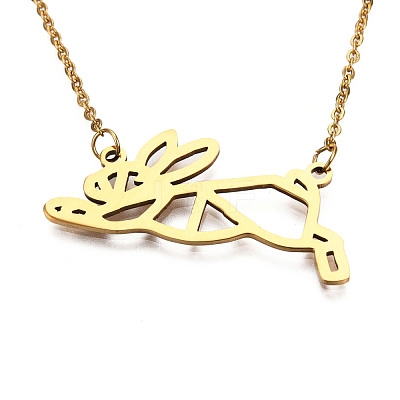 201 Stainless Steel Bunny Pendant Necklaces NJEW-T009-JN027-2-40-1