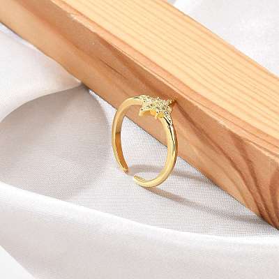 Rack Plating Star Brass Micro Pave Clear Cubic Zirconia Cuff Rings for Women RJEW-M028-122G-1