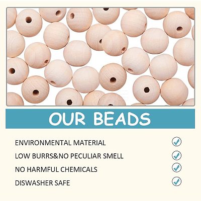 Round Unfinished Wood Beads and Nylon Packaging Vacuum Bag WOOD-PH0008-50-1