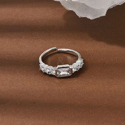 Brass with Cubic Zirconia Cuff Rings for Women RJEW-B160-07B-P-1