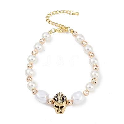 Rack Plating Brass Micro Pave Cubic Zirconia Charm Bracelets BJEW-P341-13G-02-1