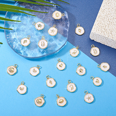 20Pcs 10 Styles Ocean Theme Brass Enamel Pendants KK-TA0002-04-1