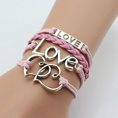 PU Leather & Hemp Cord Multi-strand Bracelets WG4AB3D-09-1