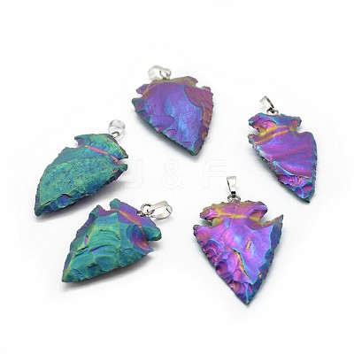 Electroplated Natural Indian Agate Pendants G-P396-05P-03-1