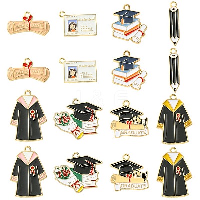 14Pcs 7 Styles Graduation Season Alloy Enamel Pendants ENAM-FS0001-80-1