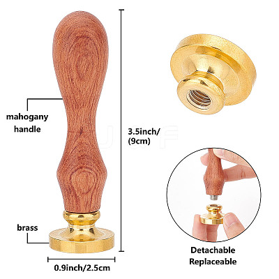 Brass Wax Seal Stamp with Wood Handle AJEW-WH0412-0026-1
