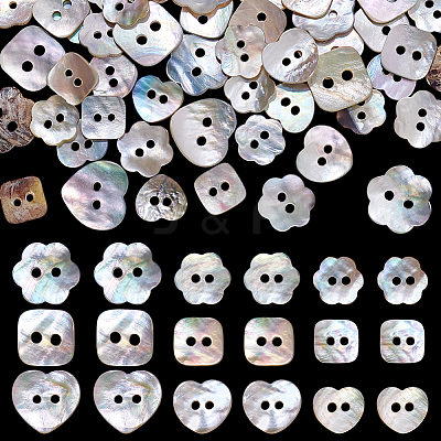 90Pcs 9 Styles 2-Hole Natural Shell Buttons BUTT-PH0001-49-1