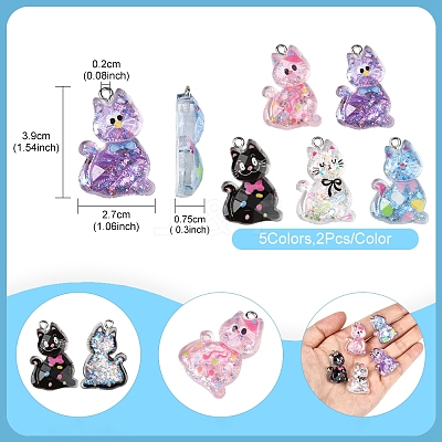 10Pcs 5 Styles Transparent Resin Pendants RESI-FS0001-92-1
