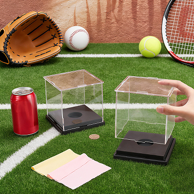 Transparent Acrylic Sport Ball Display Cases with Black Base ODIS-WH0030-300-1