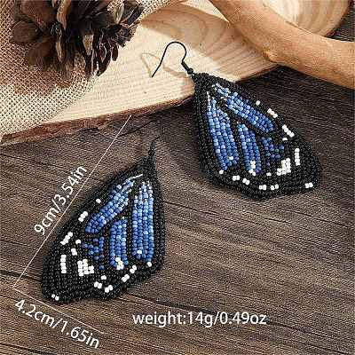 Bohemian Style Green Butterfly Wing Glass Bead Handmade Dangle Earrings CZ4126-1