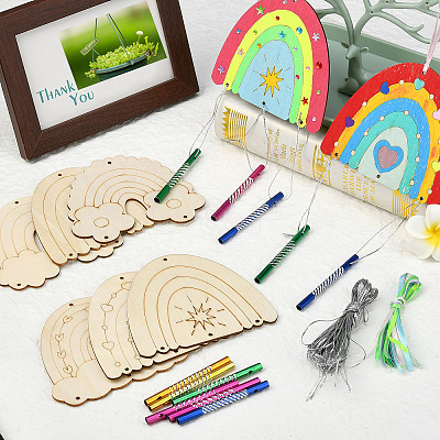 DIY Unfinished Wood Rainbow Wind Chime Kits for Children's Crafts ST-CJ0009-2-1