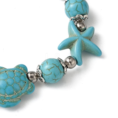 Starfish & Turtle Dyed Synthetic Turquoise Beaded Stretch Bracelets BJEW-JB10925-02-1