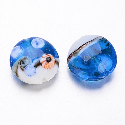 Ocean Style Flat Round Handmade Lampwork Beads LAMP-F006-13-1