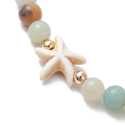 Natural Flower Amazonite & Synthetic Turquoise Charm Anklets for Women AJEW-AN00616-04-1
