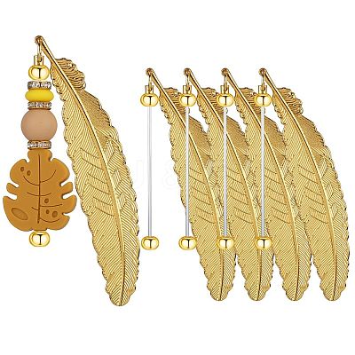 5Pcs Alloy Feather Pendant Bookmarks AJEW-SZ0002-63-1