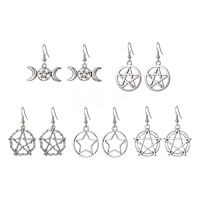 5 Pairs 5 Styles Alloy Dangle Earrings EJEW-JE05551-S-1