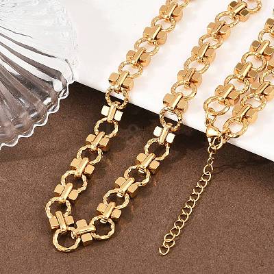 8MM 304 Stainless Steel Textured Ring Link Chain Necklaces NJEW-Z105-04G-03-1