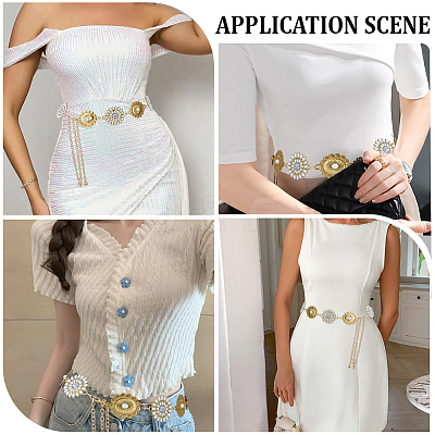 1Pc Alloy Oval with Flower Link Chain Waist Belly Chains for Women AJEW-GF0013-42-1