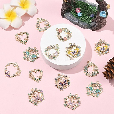 9Pcs 9 Styles Rack Plating Alloy Enamel Pendants FIND-YW0010-66-1