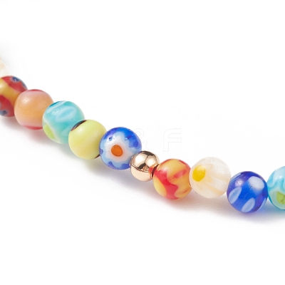 Millefiori Glass Beaded Stretch Bracelet with 304 Stainless Steel Cross Charm for Women BJEW-JB08521-1