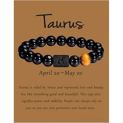 12 Constellation Natural Round Tiger Eye Beads Stretch Bracelets WGD22B0-07-1