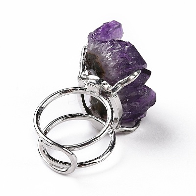 Natural Amethyst Nuggets Cuff Ring RJEW-G271-01P-02-1